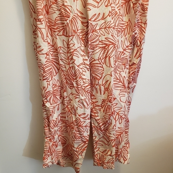 Lane Bryant Pull On Linen Blend Pants Cream Red Palm Leaf Print Womens 14/16 - Picture 8 of 12